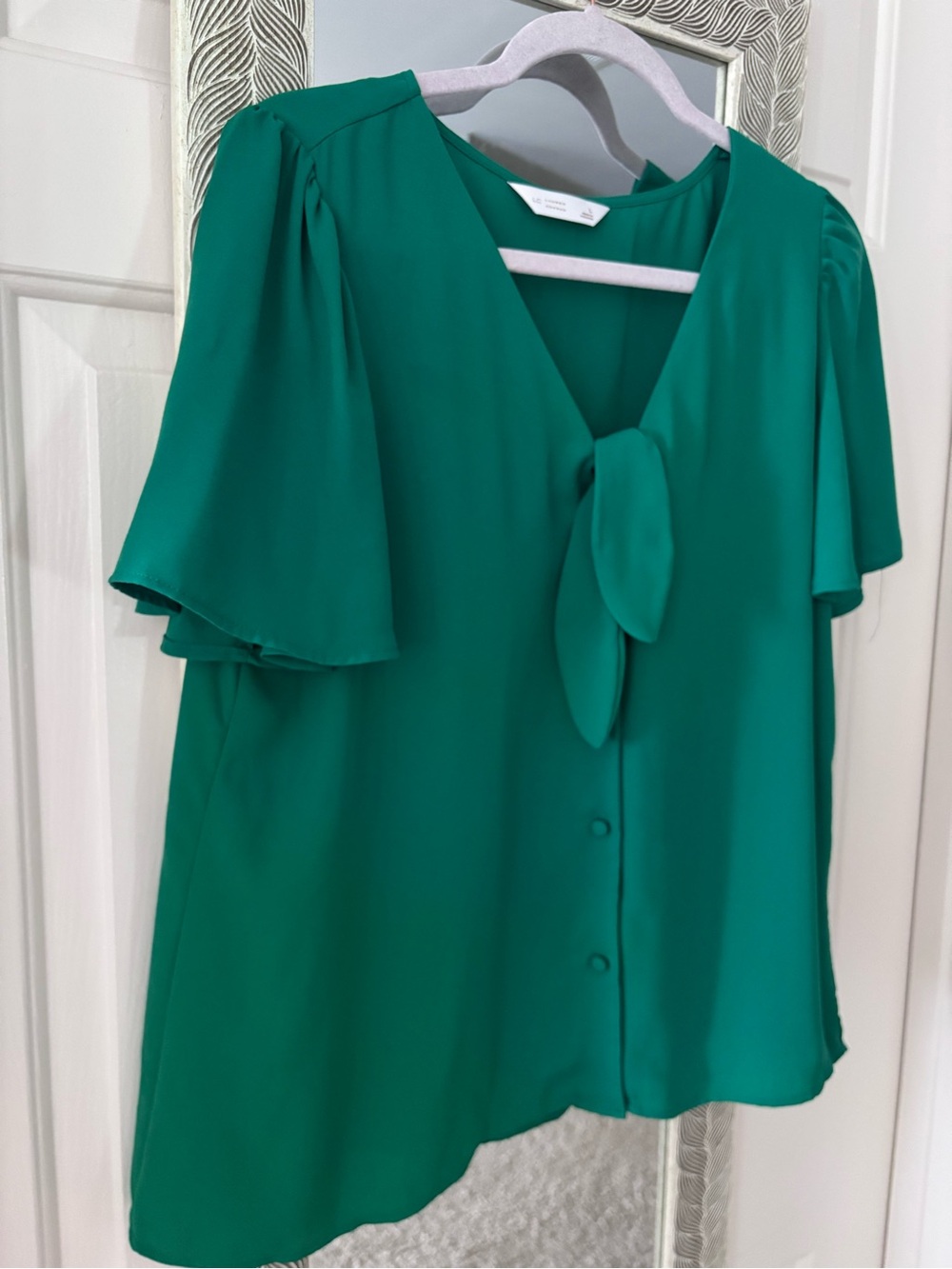 LC Lauren Conrad Emerald Green Tie-Neck Blouse